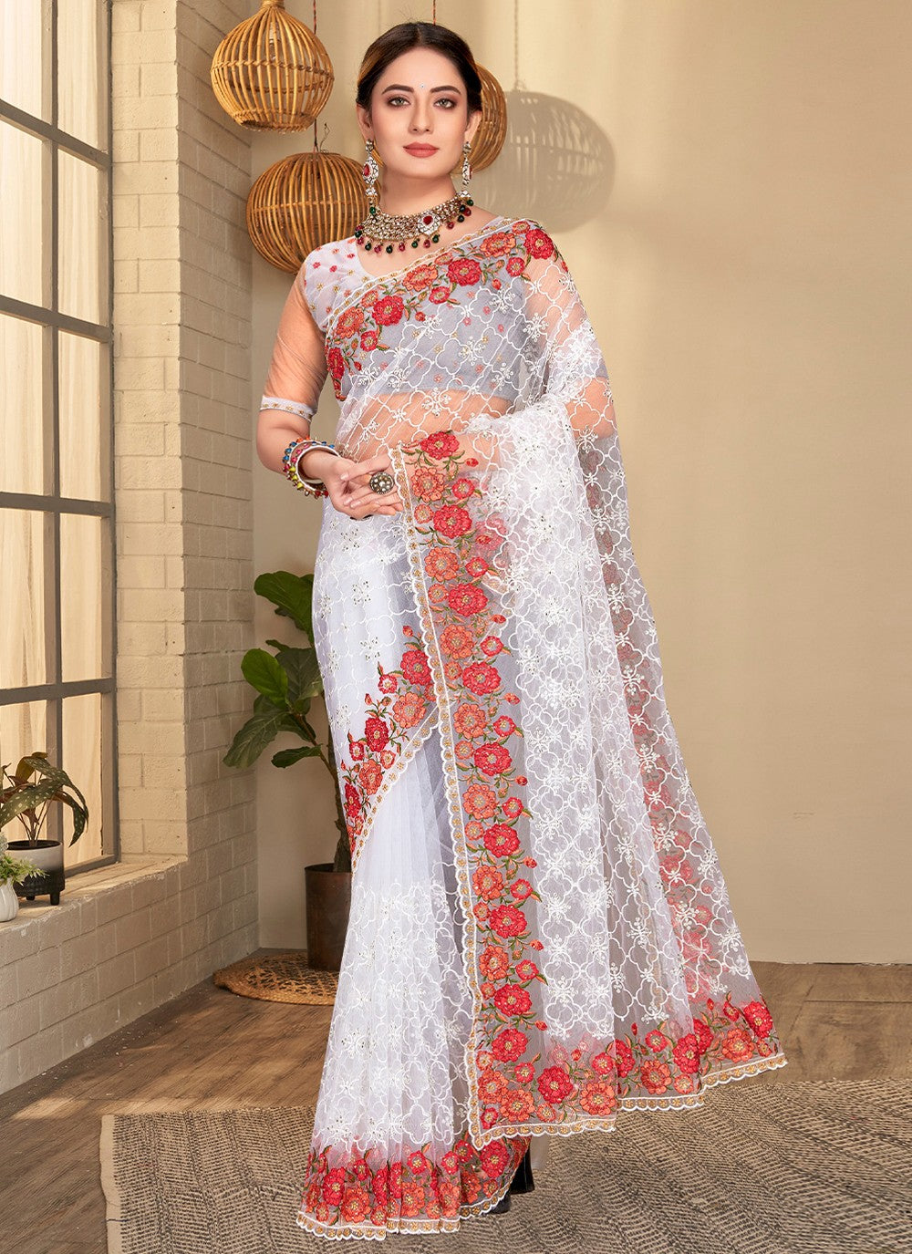 Classic Embroidered Net Saree - S1951