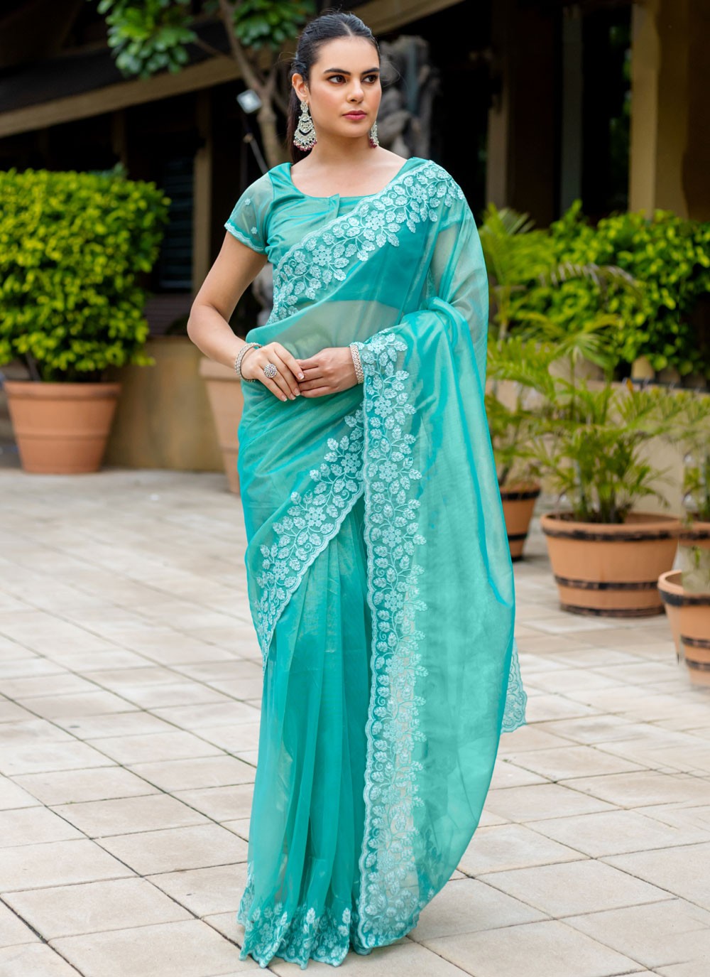 Classic Border Work Net Saree - S7943