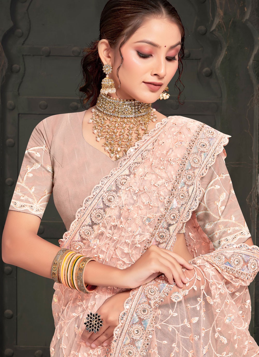 Classic Embroidered Net Saree - S7952