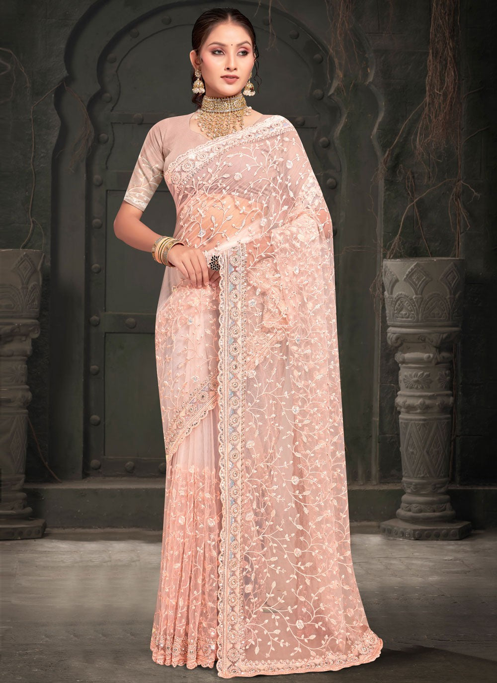 Classic Embroidered Net Saree - S7952