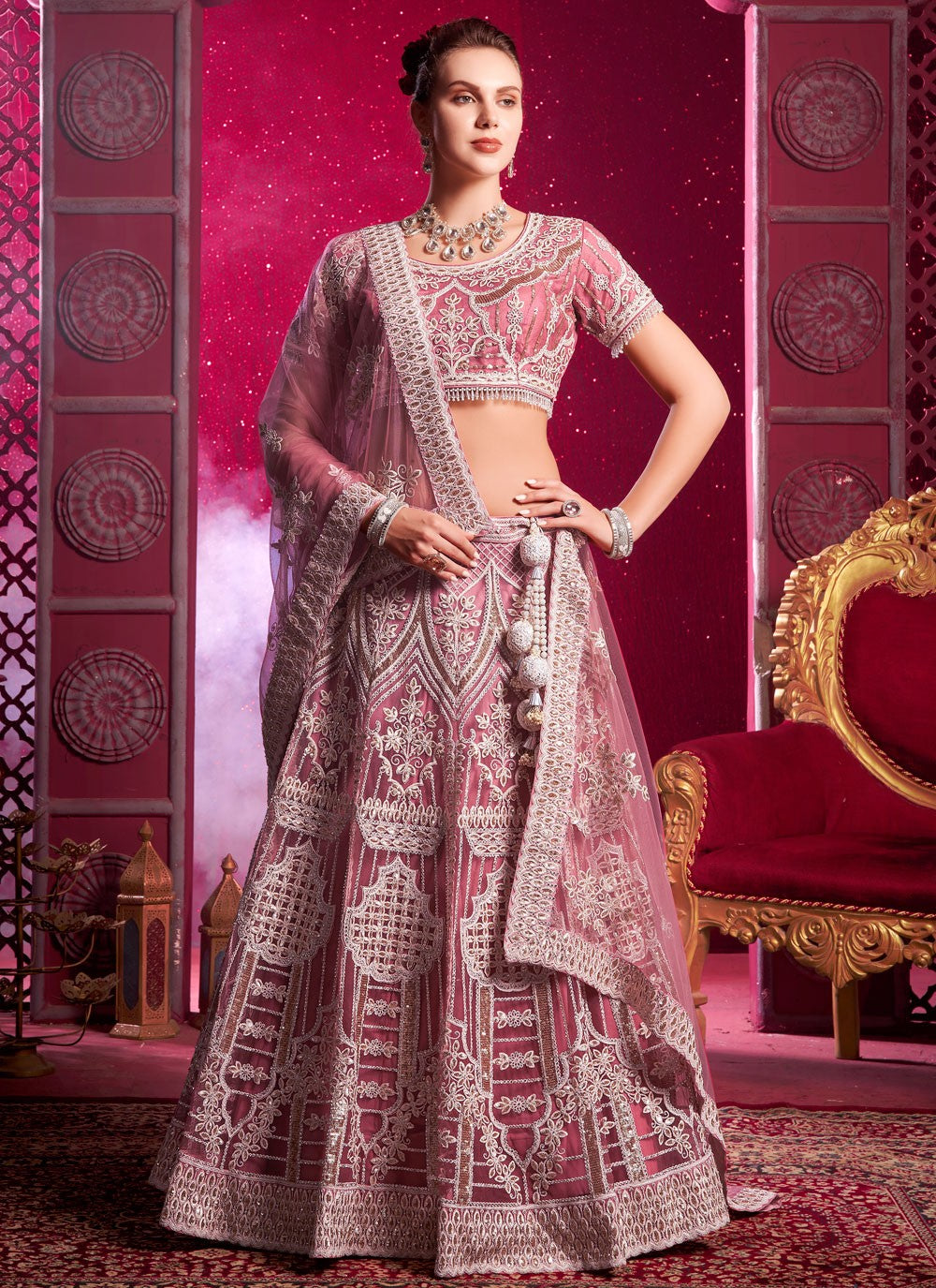 Aari Work Net Readymade Lehenga Choli - L2347