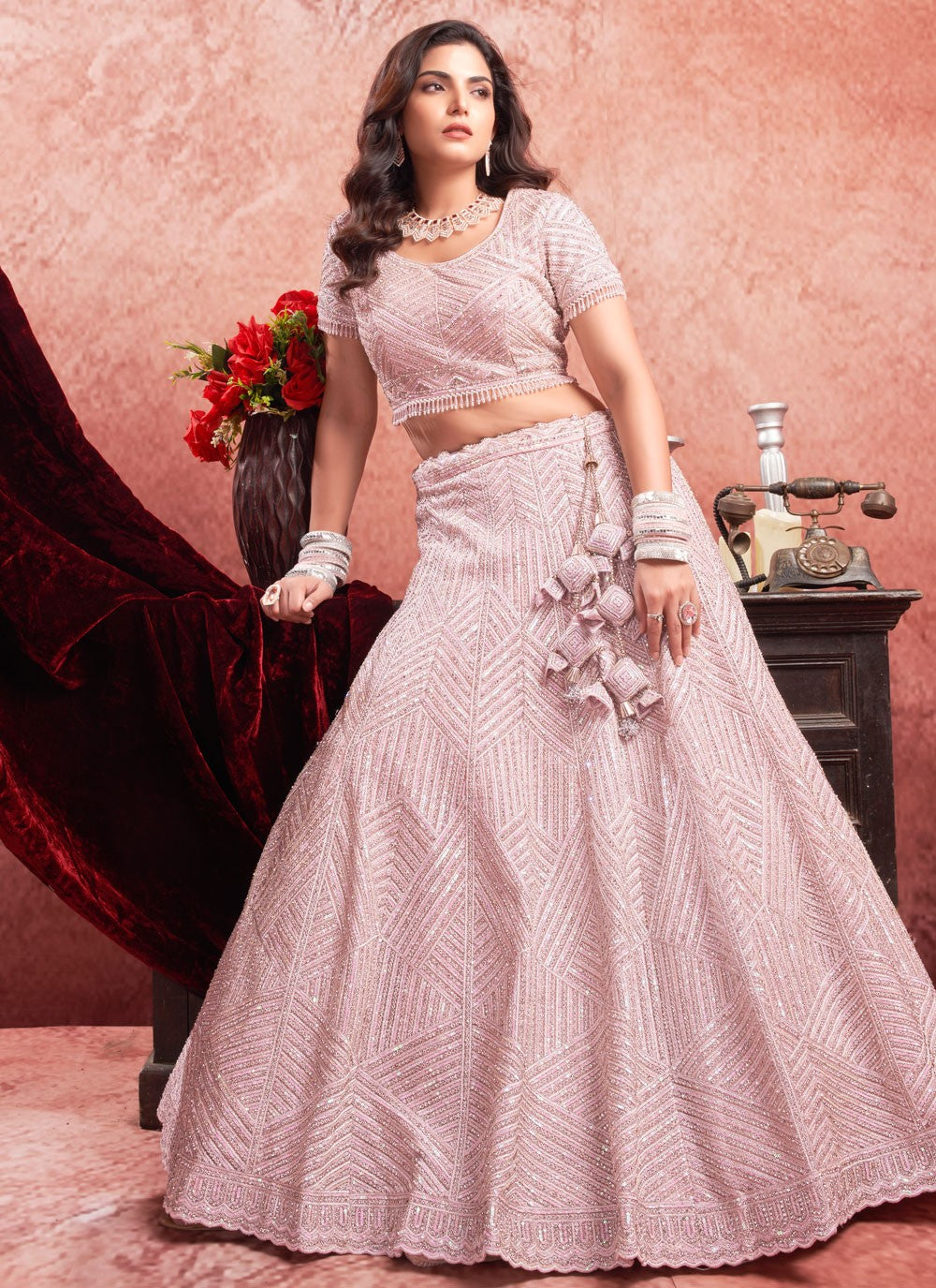 Embroidered Net Readymade Lehenga Choli - L2277