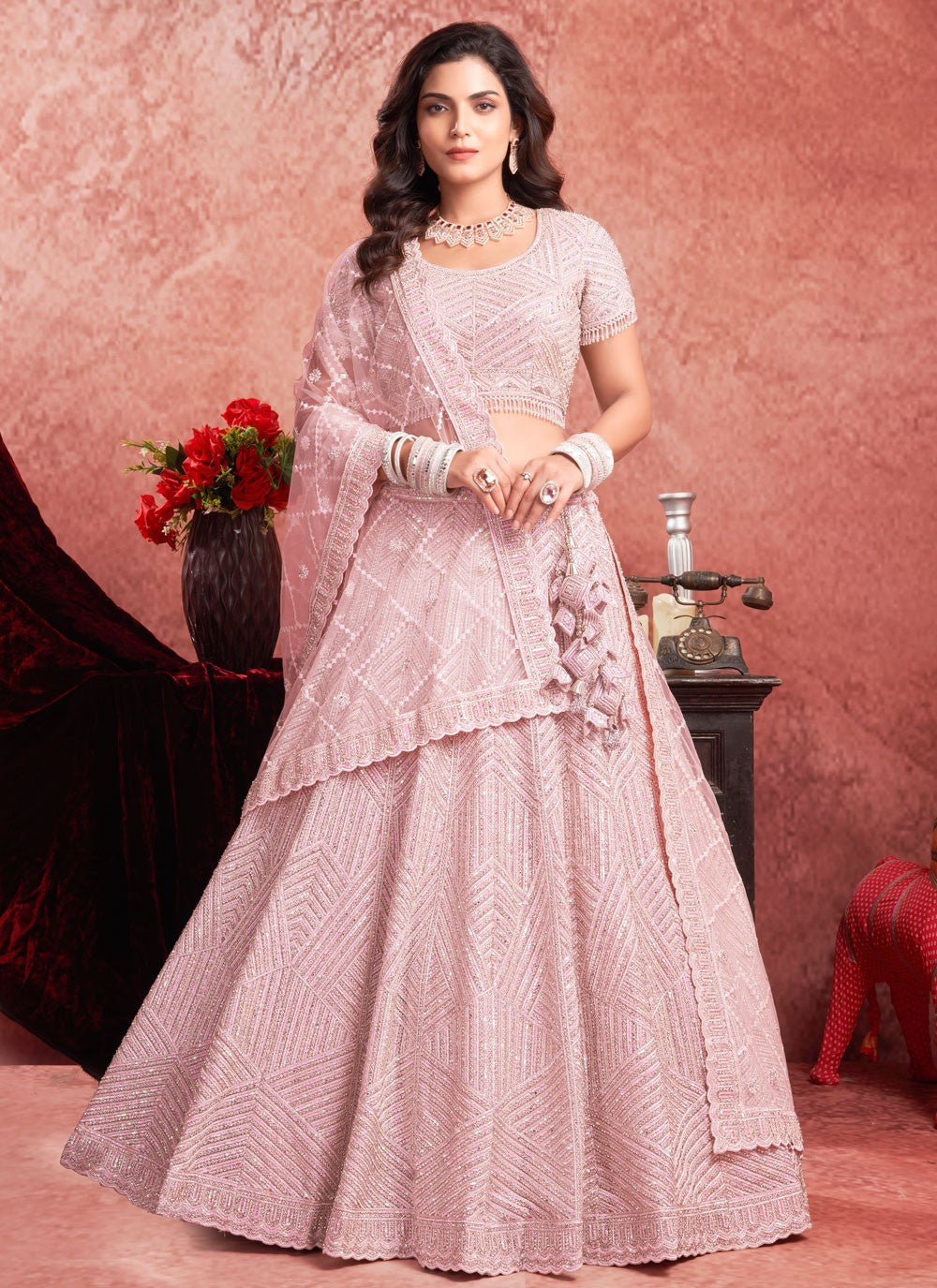 Embroidered Net Readymade Lehenga Choli - L2277