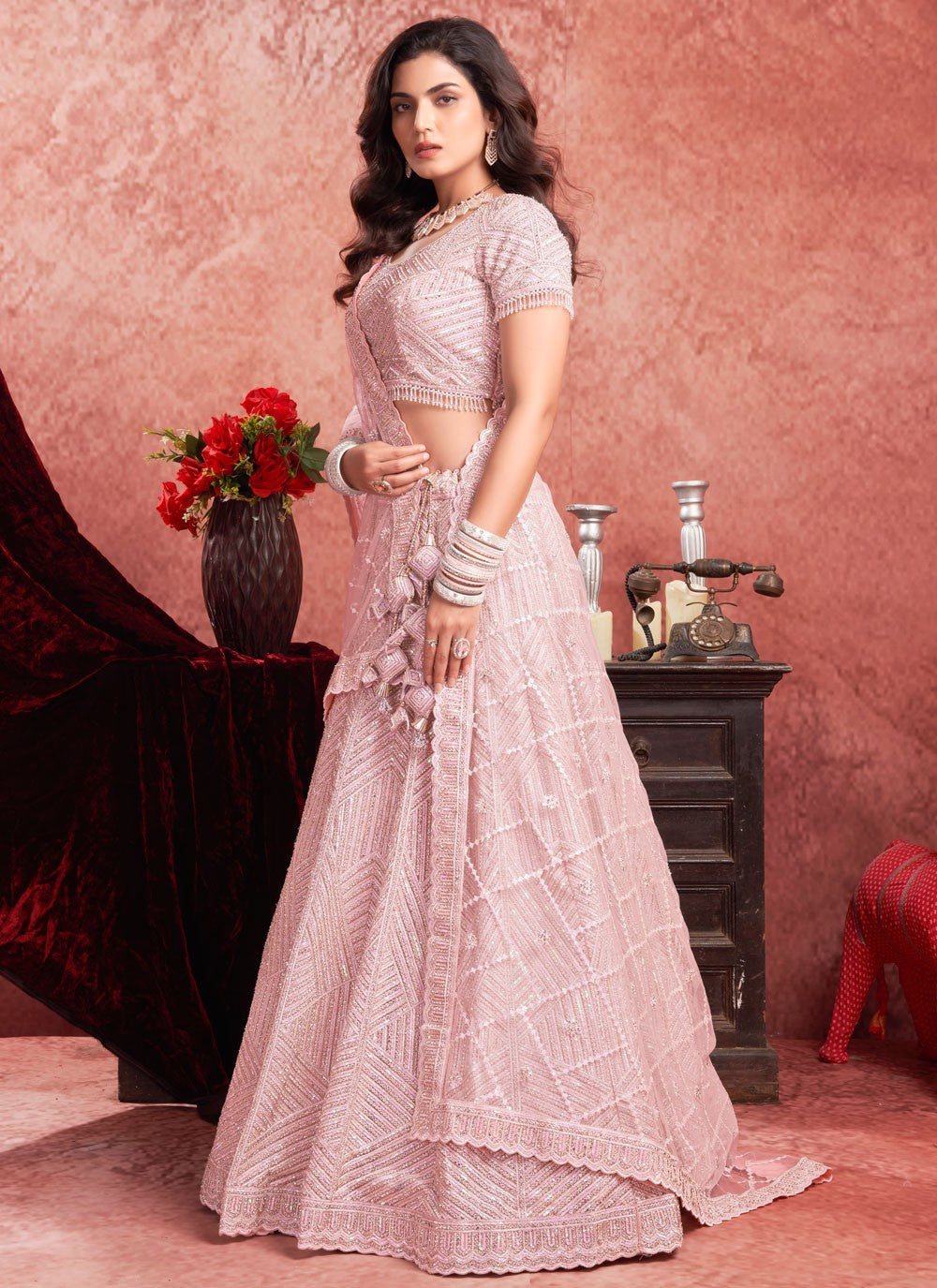 Embroidered Net Readymade Lehenga Choli - L2277