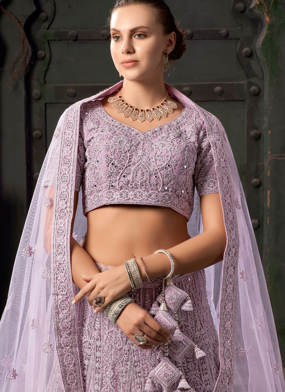 Embroidered Net Readymade Lehenga Choli - L2304