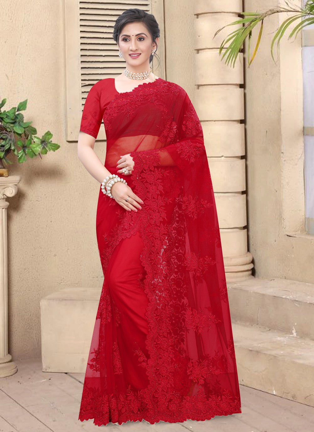 Bollywood Style Embroidered Net Saree - S0514