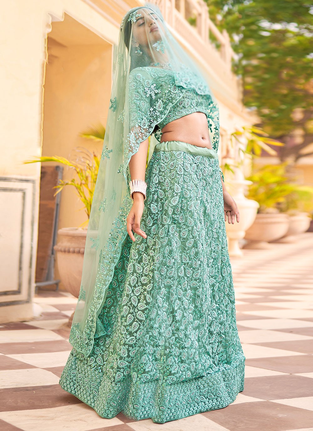 Embroidered Net A - Line Lehenga - L0698