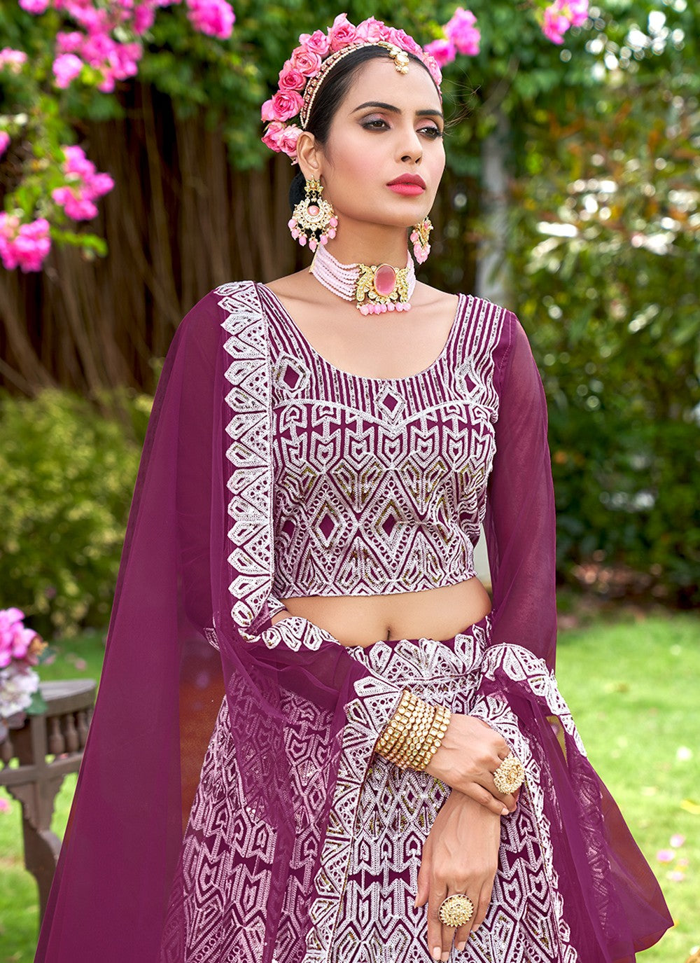 Embroidered Net A - Line Lehenga - L1107