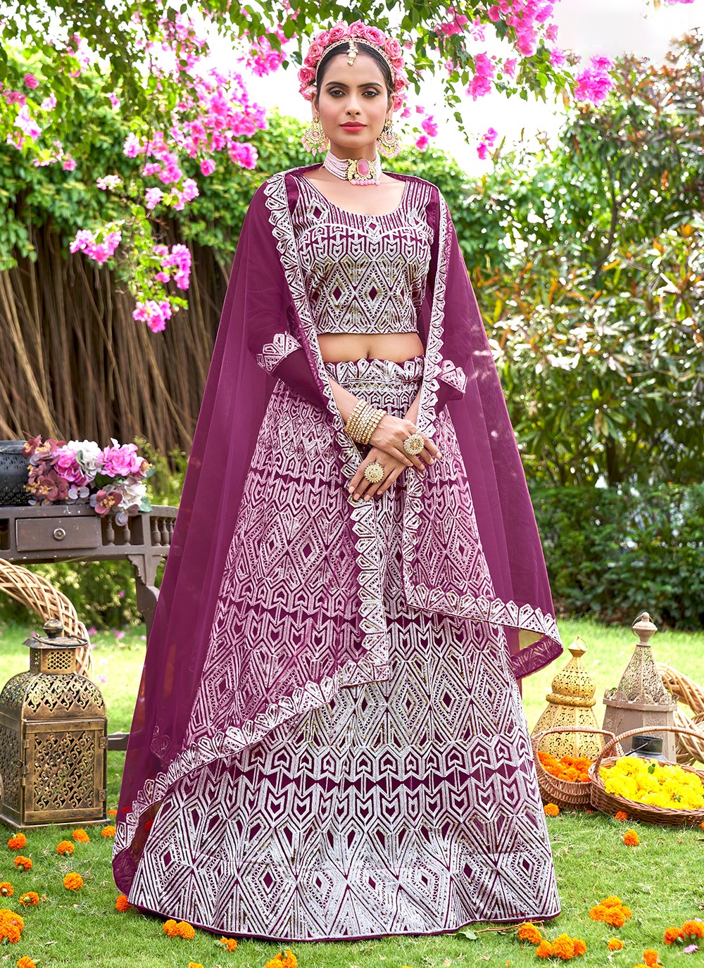 Embroidered Net A - Line Lehenga - L1107