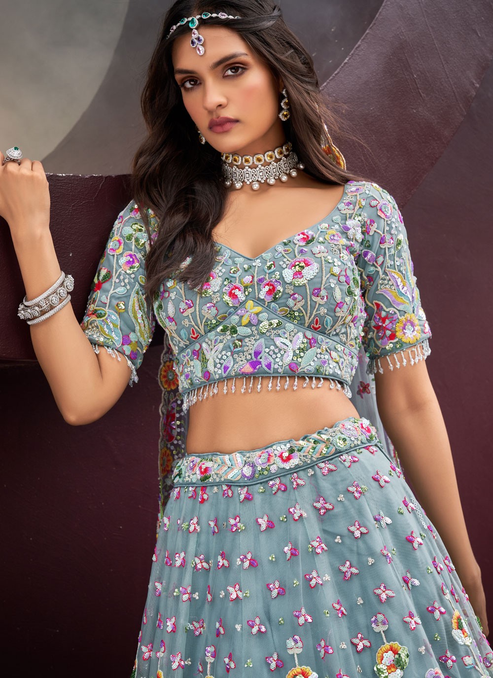 Embroidered Tissue A - Line Lehenga - L2700