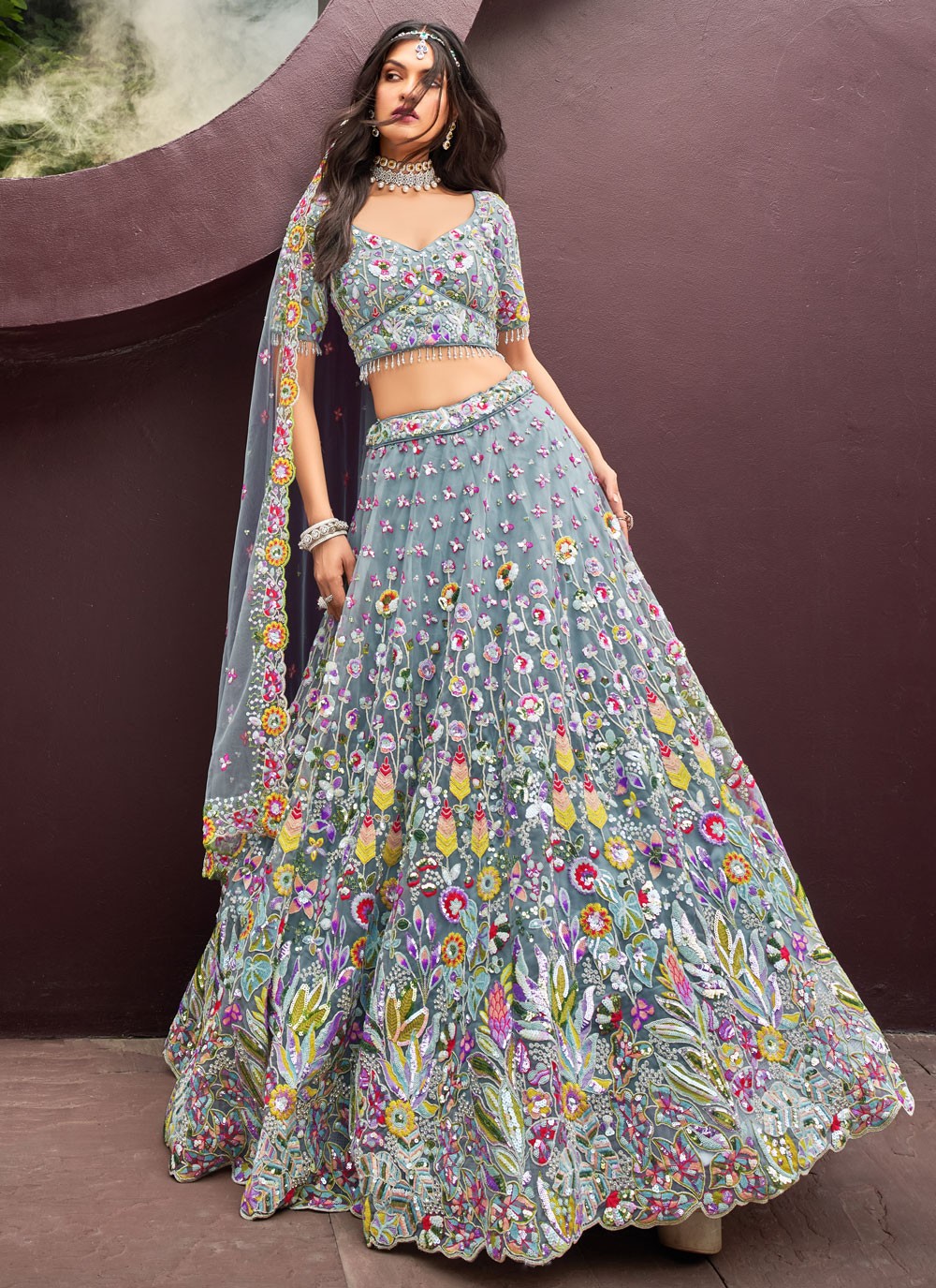 Embroidered Tissue A - Line Lehenga - L2700