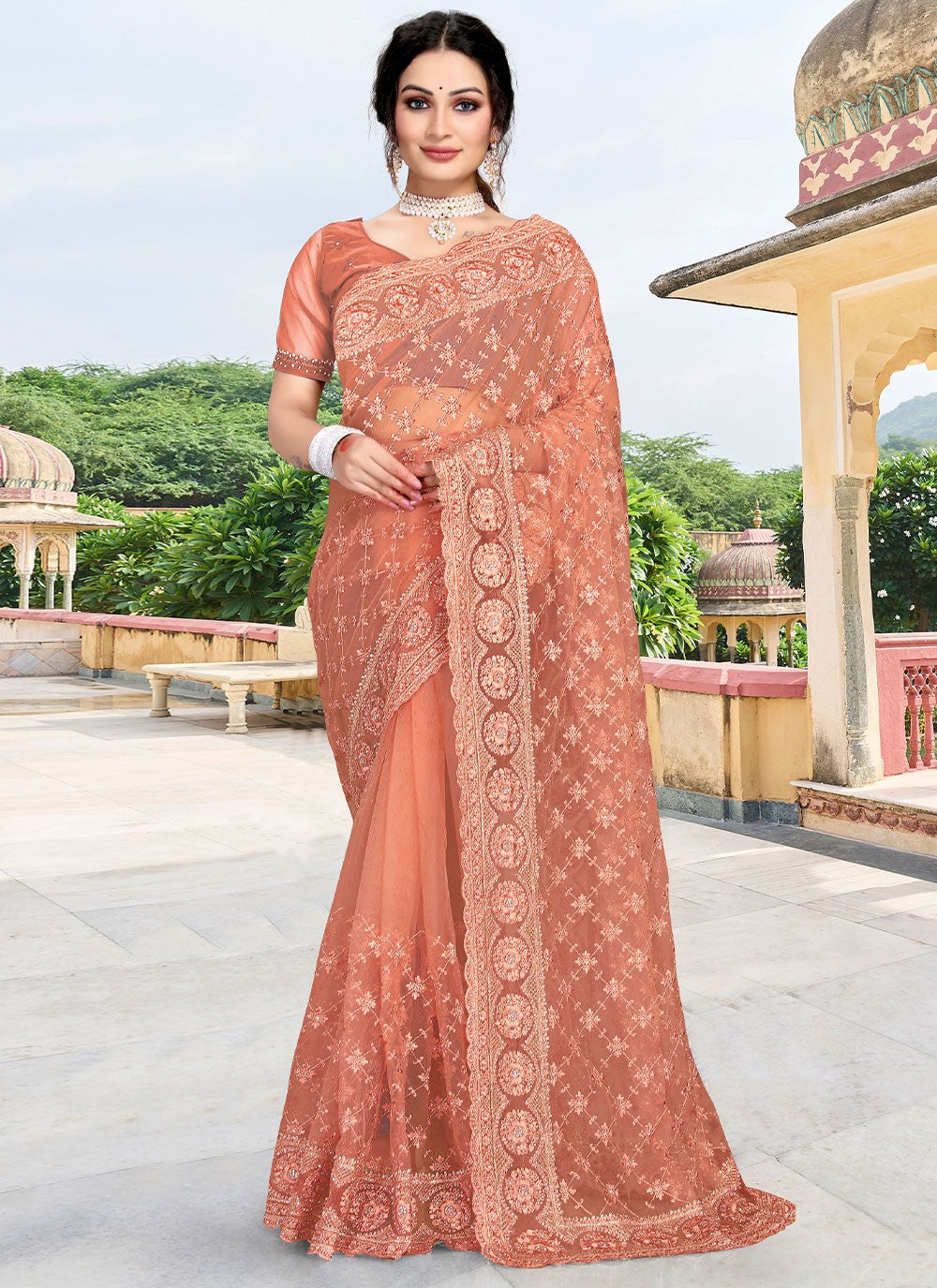 Classic Diamond Net Saree - S2403