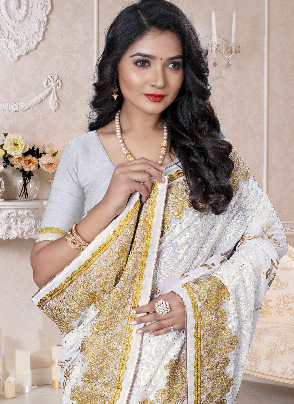 Classic Embroidered Georgette Saree - S0338