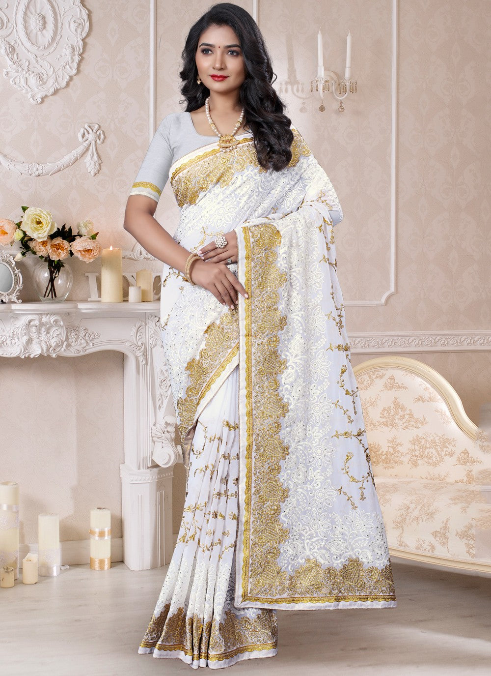 Classic Embroidered Georgette Saree - S0338