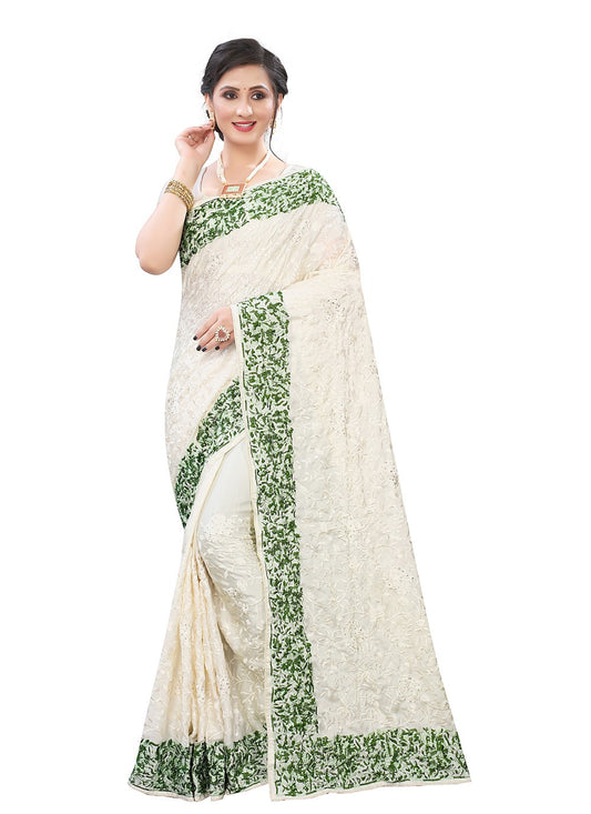 Trendy Embroidered Satin Saree - S0688