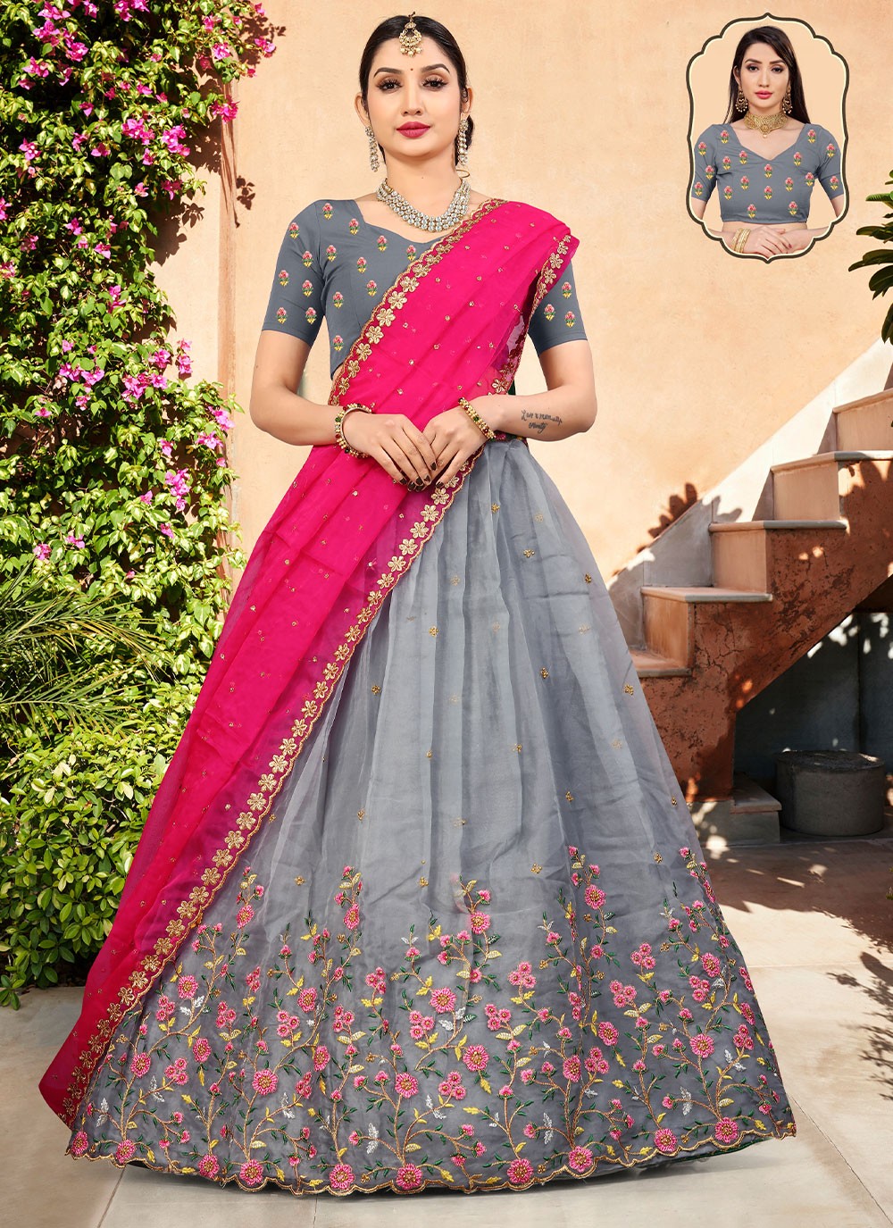 Embroidered Organza A - Line Lehenga - L0813