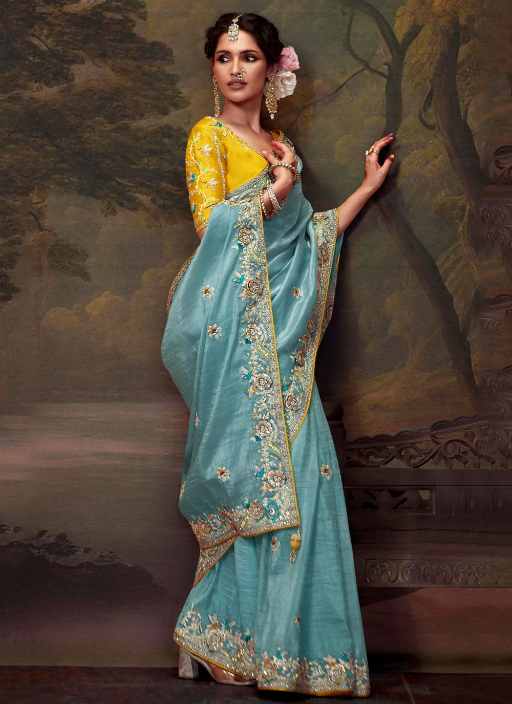 Classic Embroidered Organza Saree - S7874