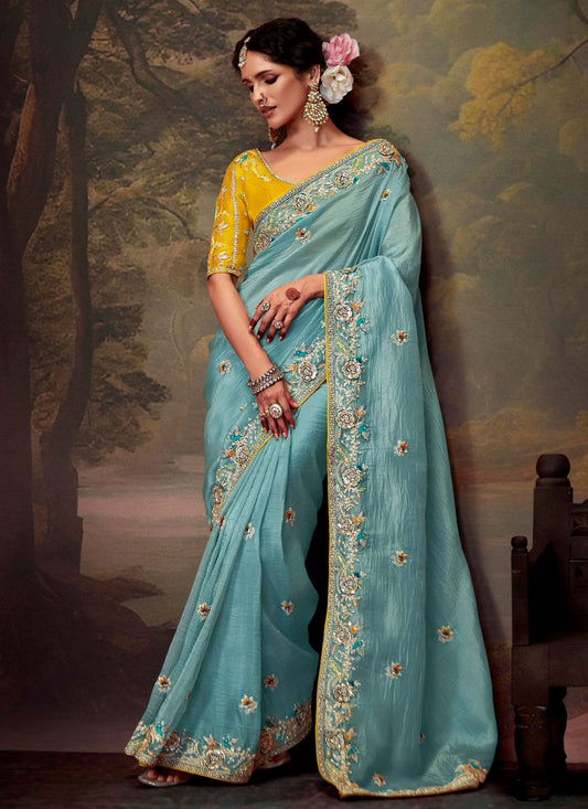 Classic Embroidered Organza Saree - S7874