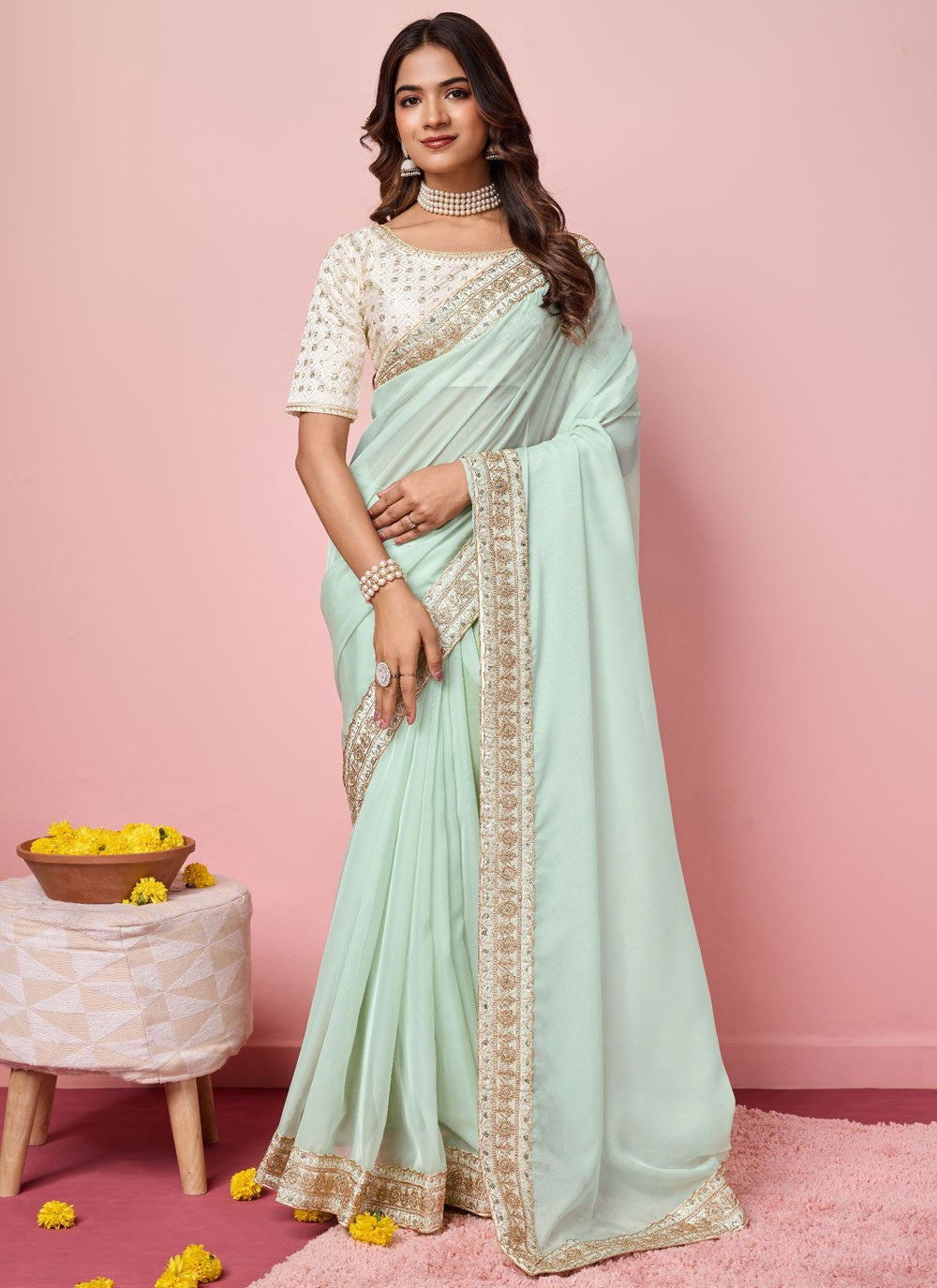 Classic Embroidered Organza Saree - S9014