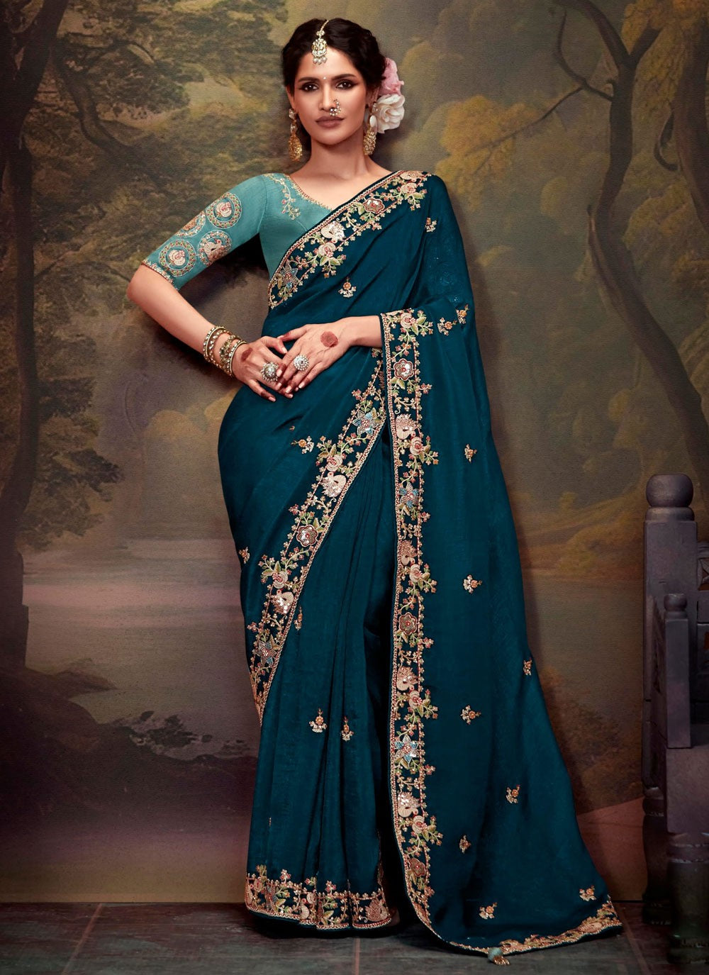 Classic Embroidered Organza Saree - S7874