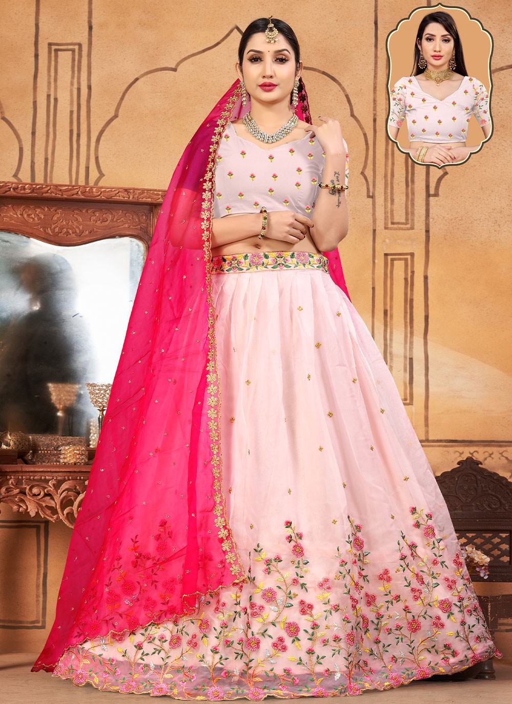 Embroidered Organza A - Line Lehenga - L0813