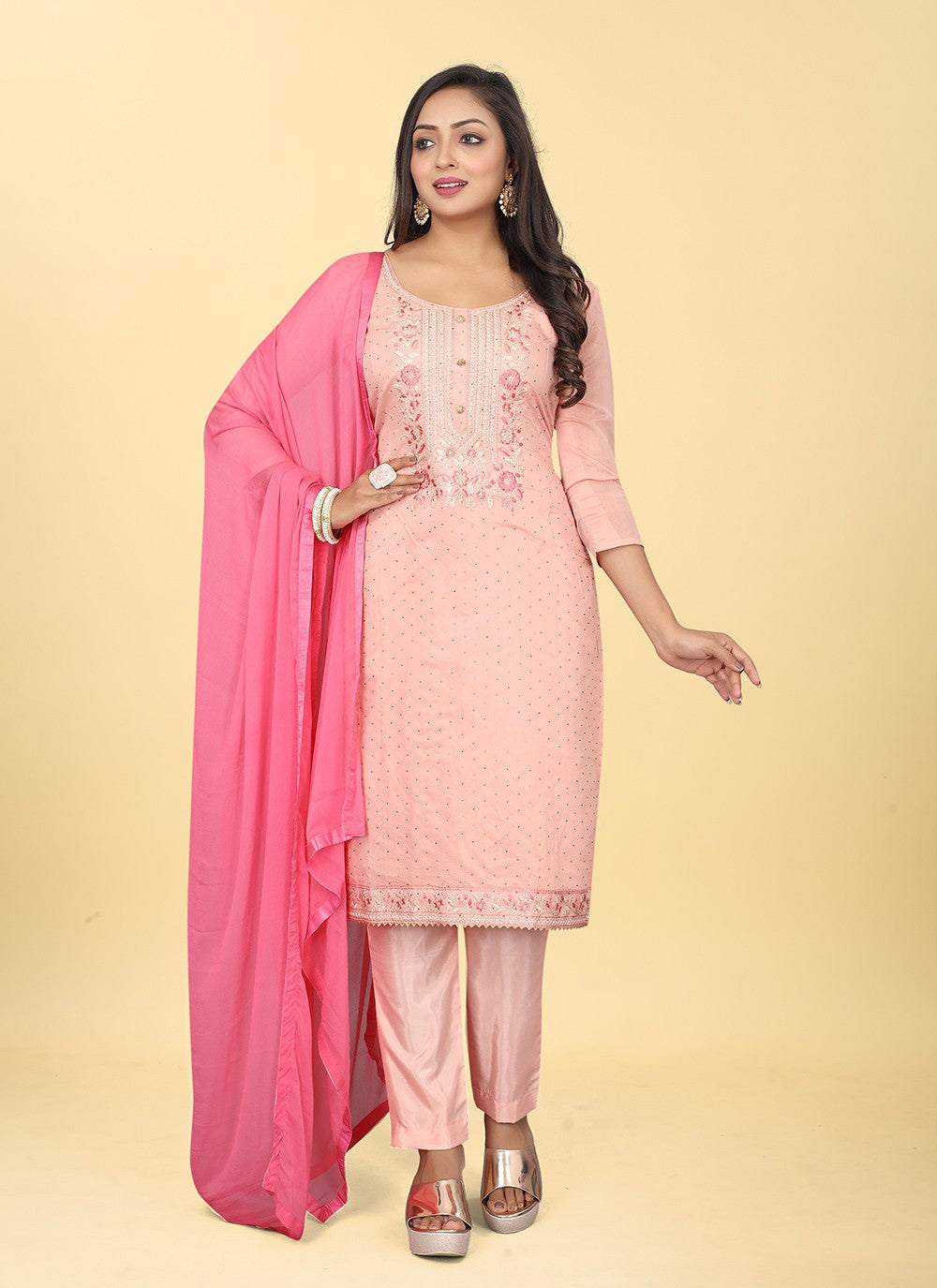 Chanderi Silk Pant Style Suit - T2484