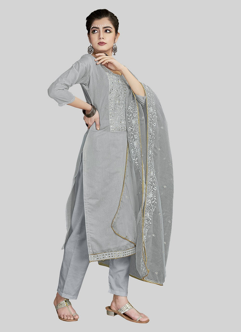 Chanderi Silk Pant Style Suit - T2541