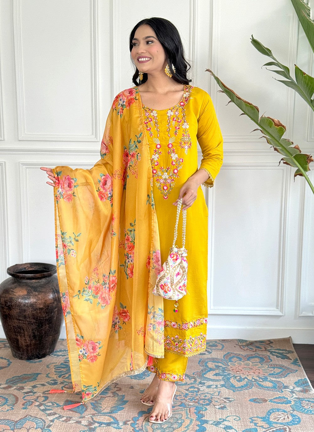 Chanderi , Viscose Pant Style Suit - T3500