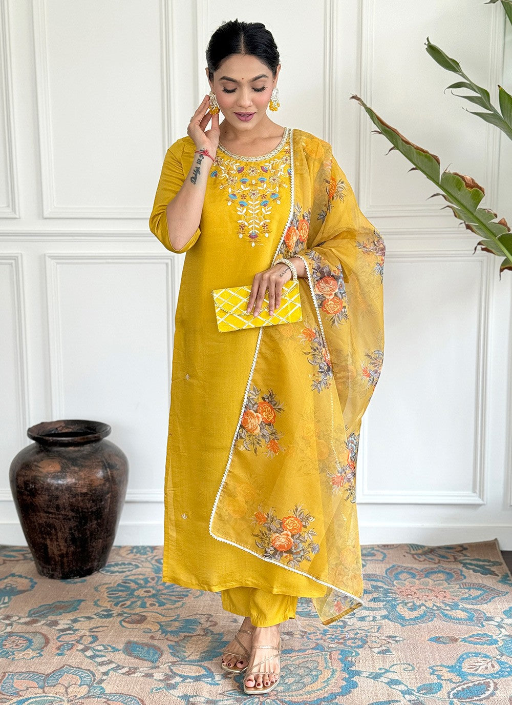 Chanderi , Viscose Pant Style Suit - T3500