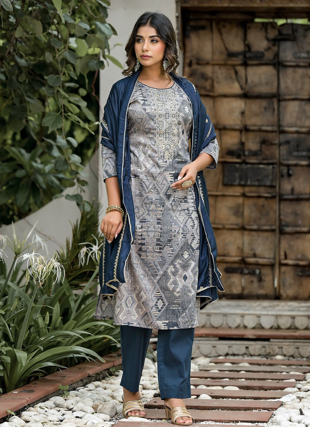 Embroidered Cotton Pant Style Suit - T4656