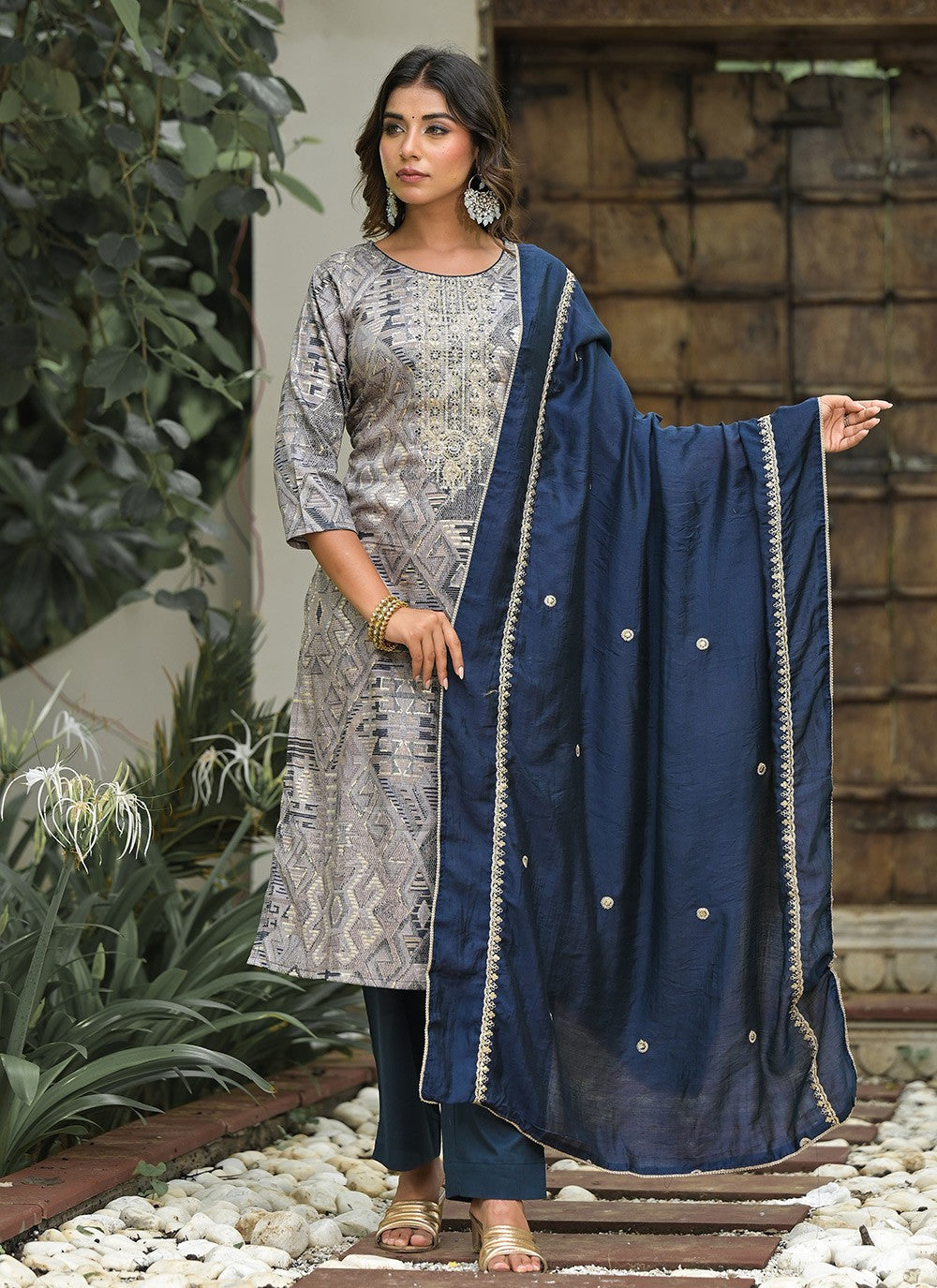 Embroidered Cotton Pant Style Suit - T4656