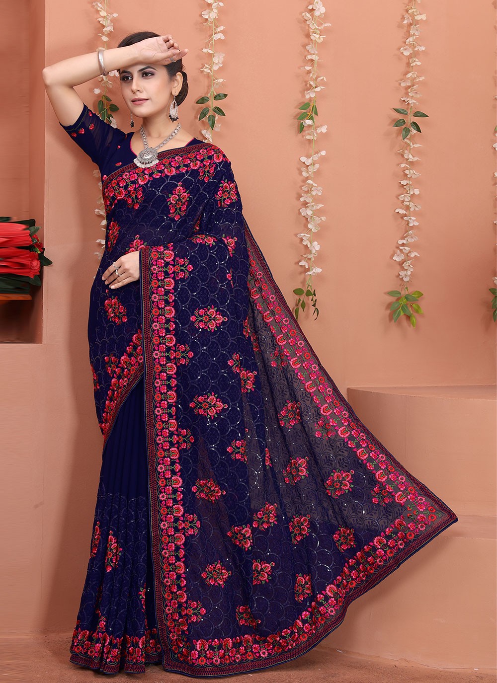 Traditional Embroidered Georgette Saree - S1701