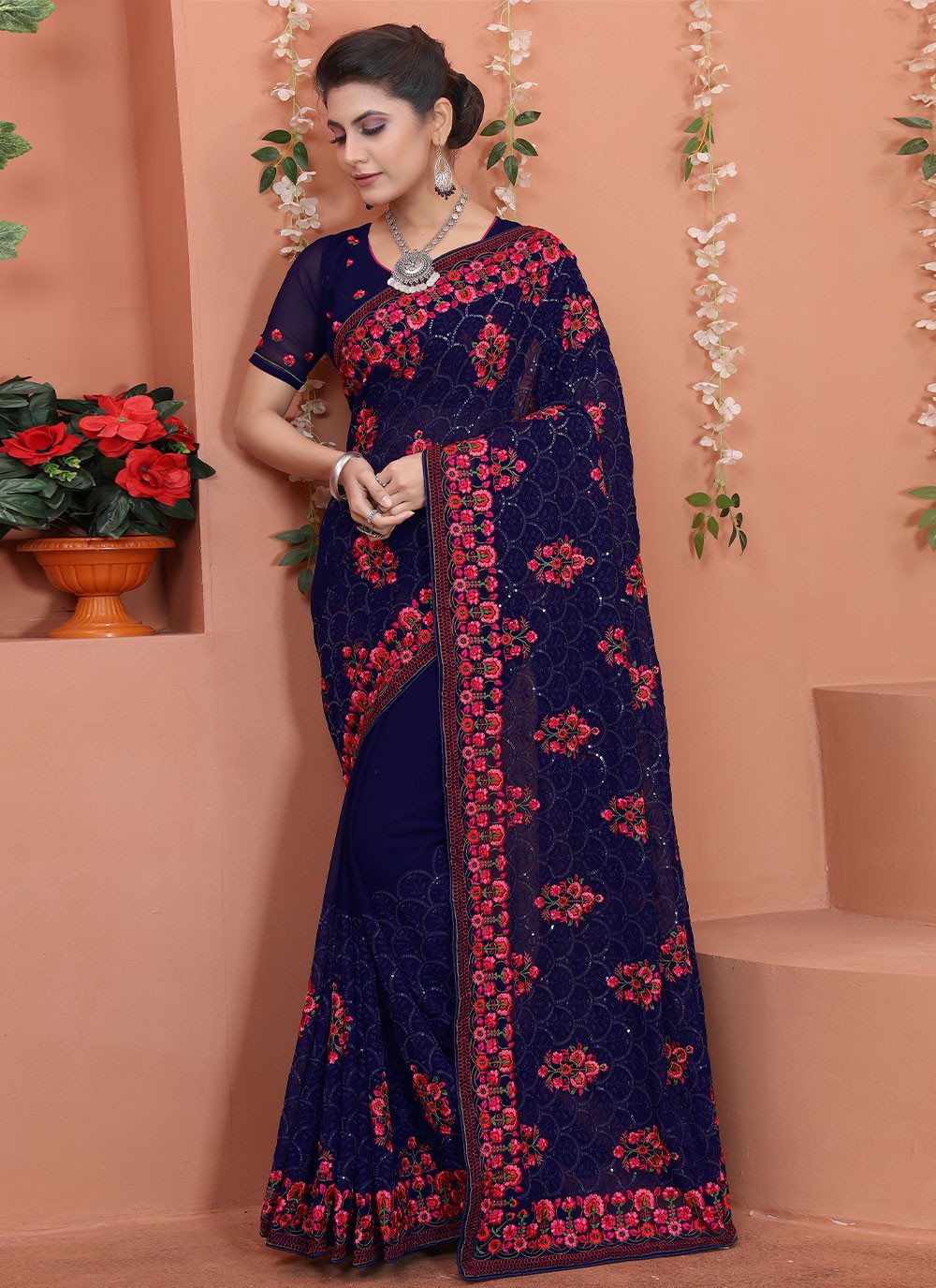 Traditional Embroidered Georgette Saree - S1701