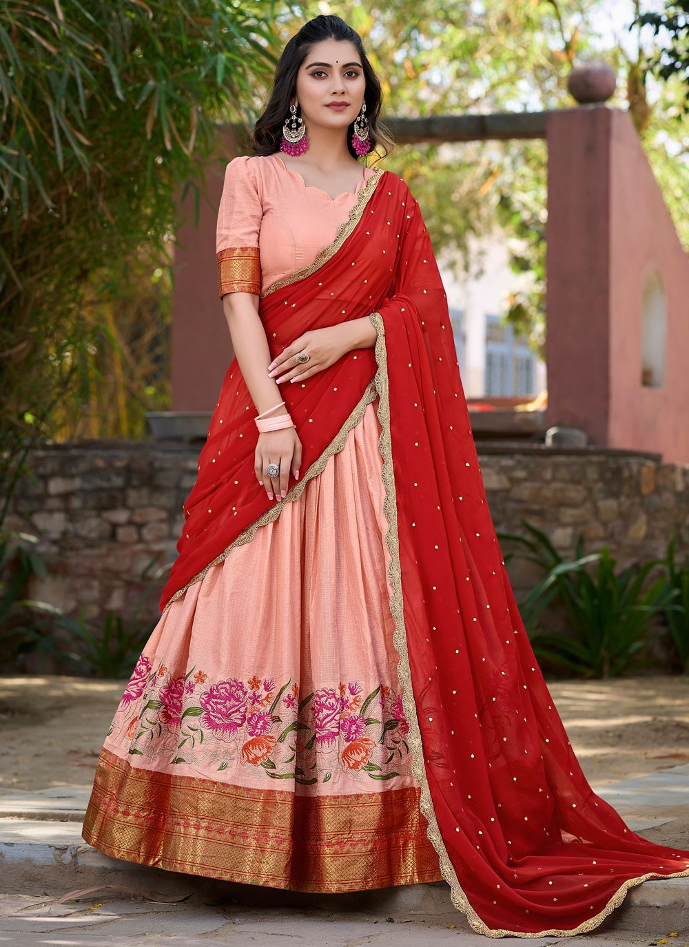 Embroidered Cotton Silk A - Line Lehenga - L1831