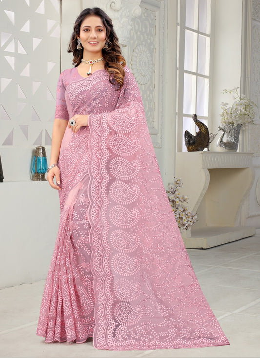 Designer Embroidered Net Saree - S1093