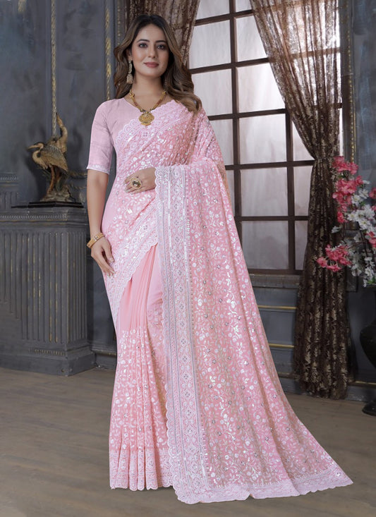 Embroidered Georgette Trendy Saree - M5558