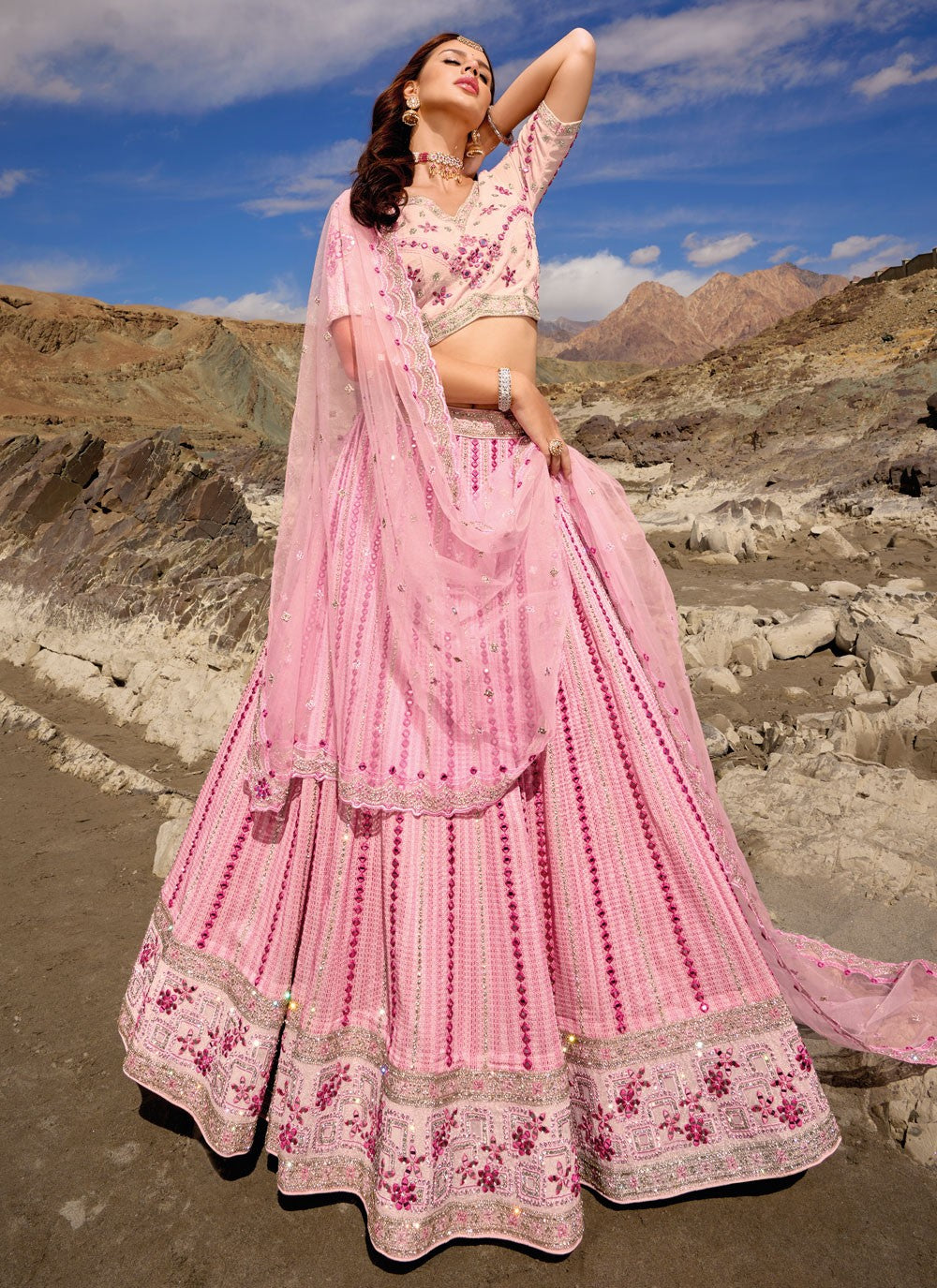 Cut Work Pure Georgette A - Line Lehenga - L1313