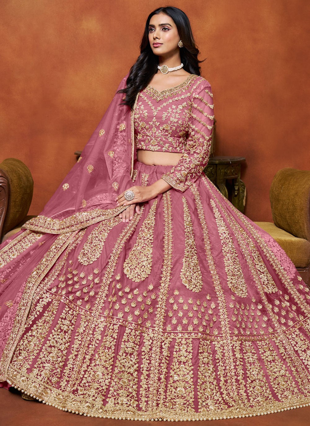 Embroidered Net A - Line Lehenga - L2773