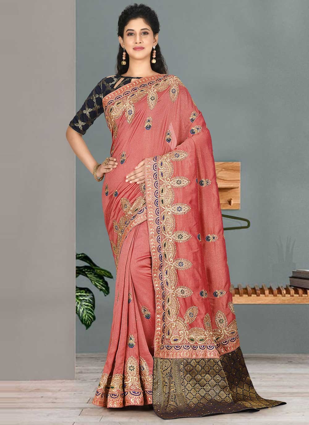 Traditional Embroidered Kanjivaram Silk Saree - S0729