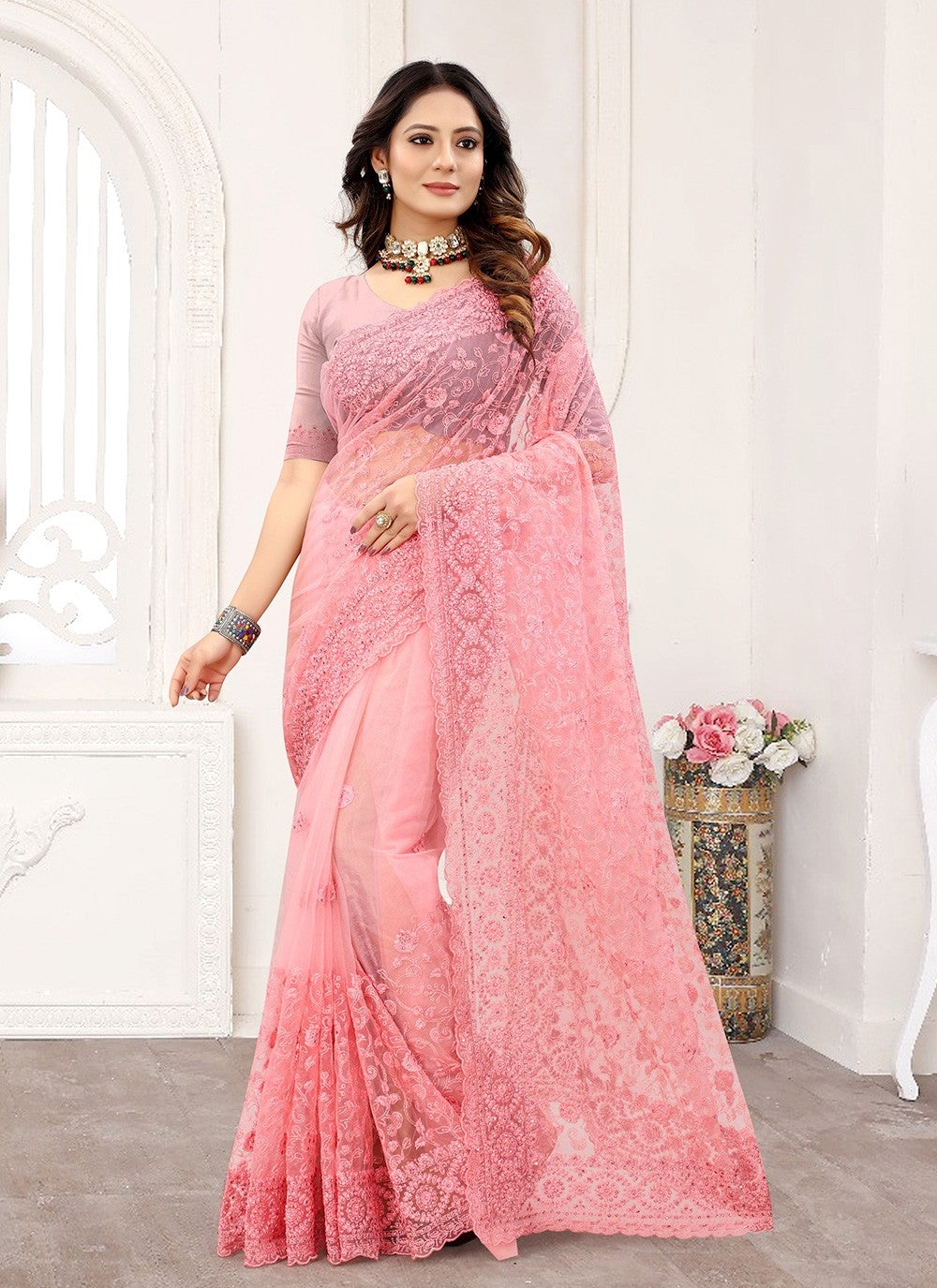 Classic Embroidered Organza Saree - S1180