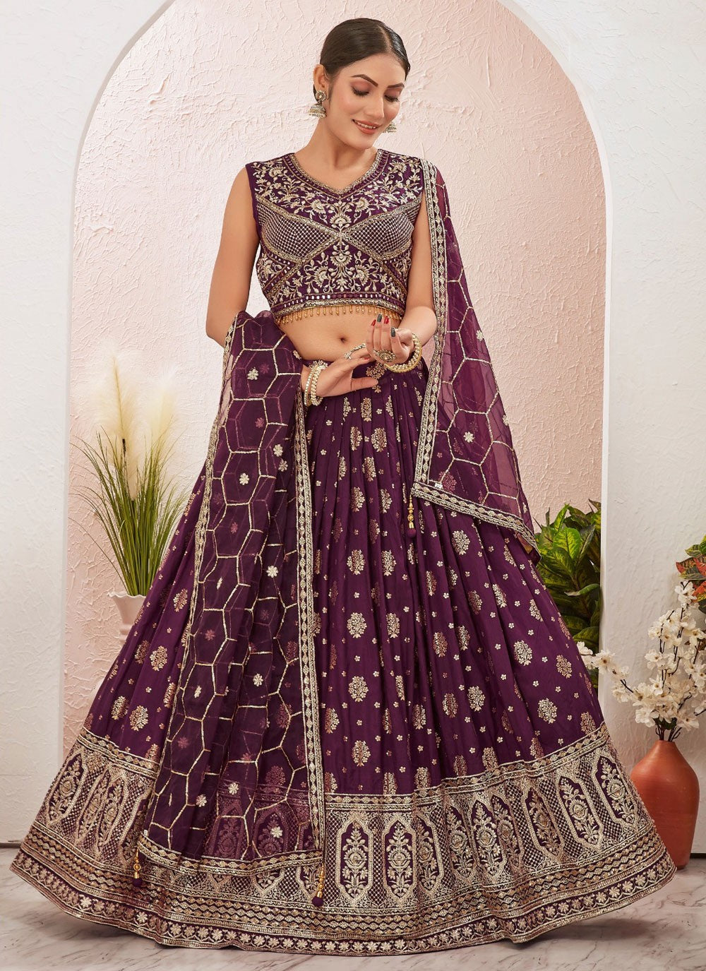 Embroidered Pure Dola Lehenga - L3155