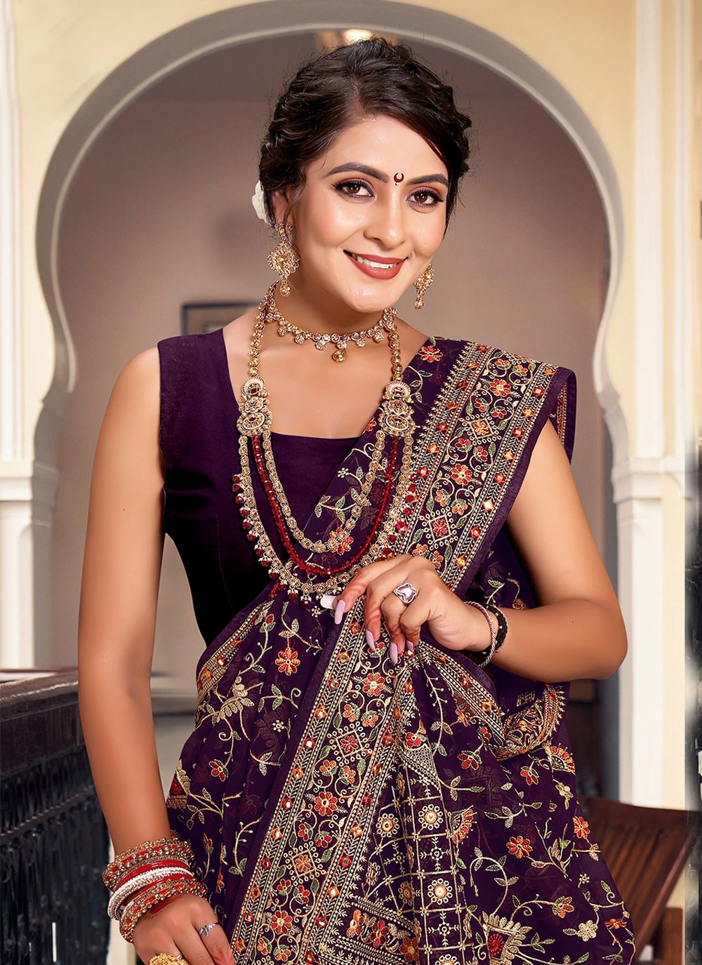 Classic Embroidered Georgette Saree - S4660