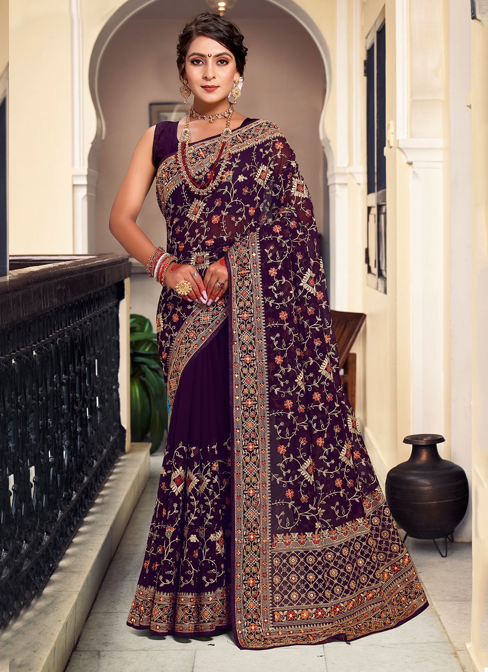 Classic Embroidered Georgette Saree - S4660