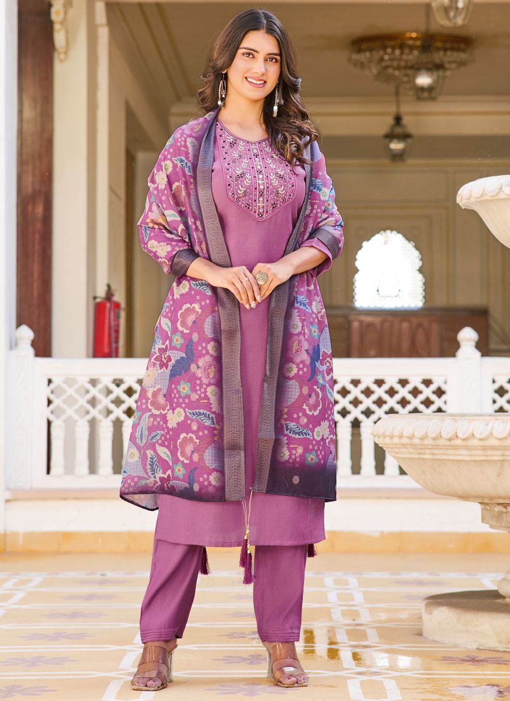 Embroidered Fancy Fabric Pant Style Suit - T4560