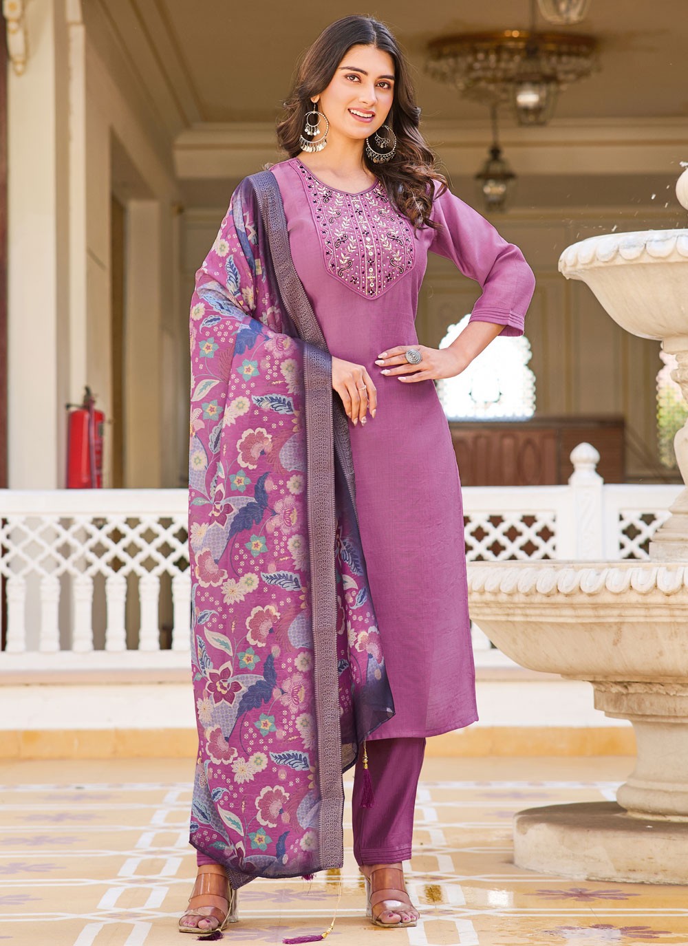 Embroidered Fancy Fabric Pant Style Suit - T4560