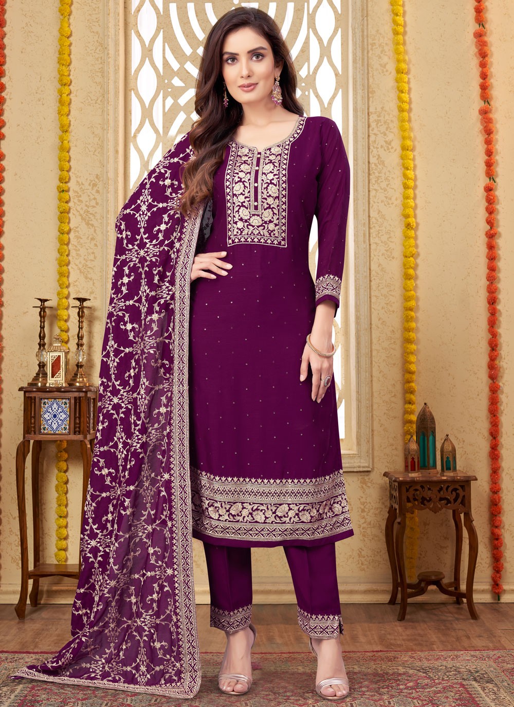 Embroidered Silk Salwar Suit - T4269