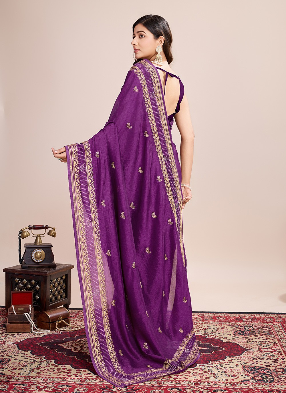 Embroidered Vichitra Silk Saree - S11520