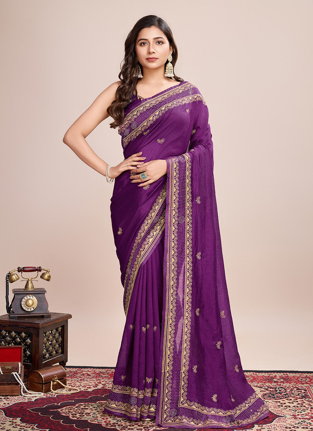 Embroidered Vichitra Silk Saree - S11520