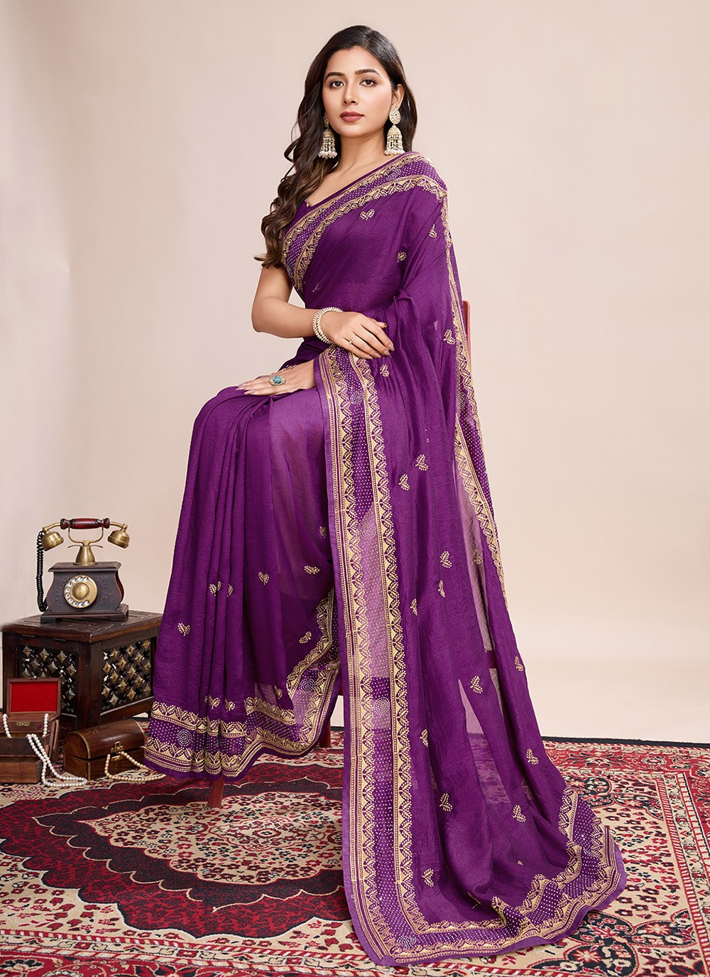 Embroidered Vichitra Silk Saree - S11520