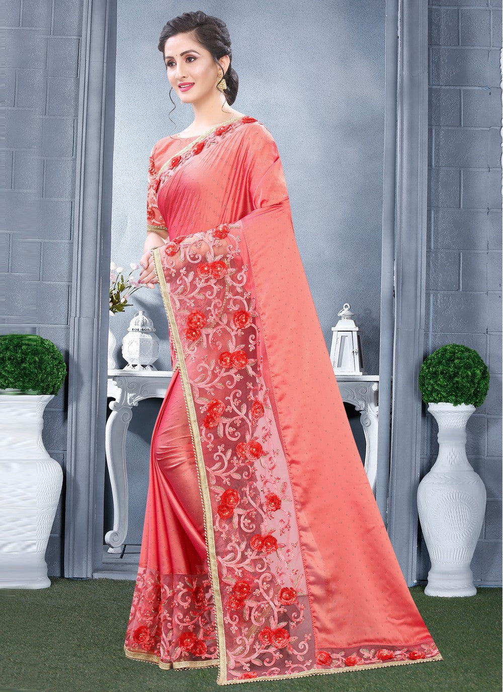 Traditional Embroidered Rangoli Saree - S0463